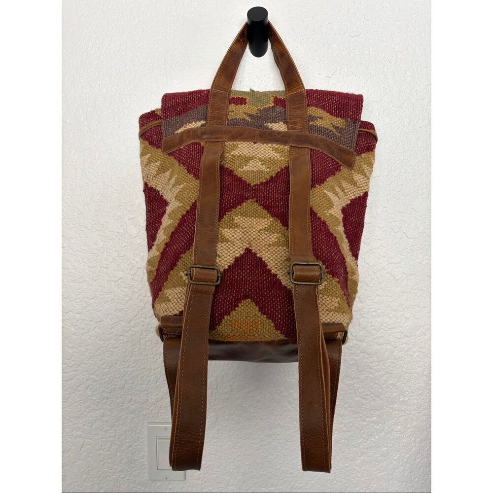 Lovestitch Wine Carpet Backpack Ikat Jute Leather Tassel Boho Festival Bag - Picture 5 of 12